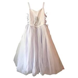 First Communion Dress White Virgin Mary Corset Sides Size 10X Satin Tulle Sequin
